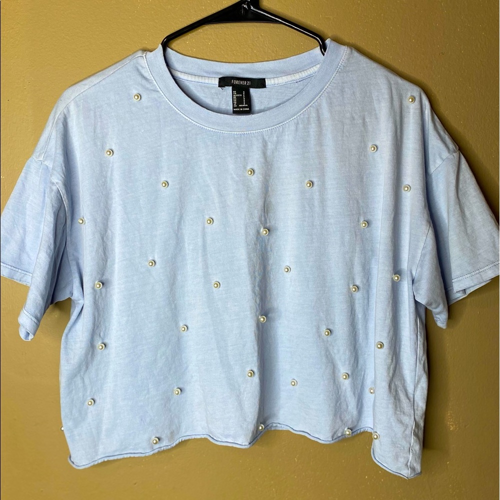 Baby Blue Pearl Crop Top